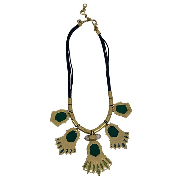 J.Crew Statement Bib Necklace Clear Rhinestone Green/Blue Lucite Crystal Choker - Picture 6 of 9